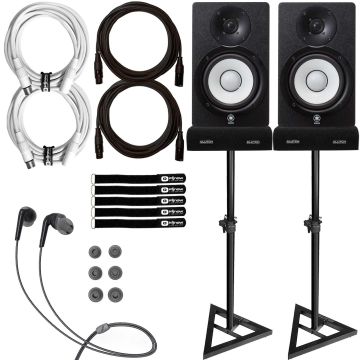 (2) Yamaha HS5 5" Powered Studio Monitors with Mee Comfort-Fit In-Ear Headphones & Clutch Stands Package