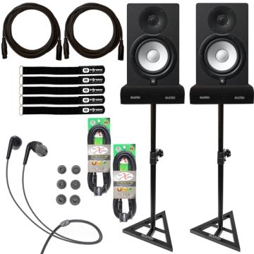 (2) Yamaha HS7 6.5" Nearfield Powered Studio Monitors with Mee Black Comfort-Fit In-Ear Headphones Package