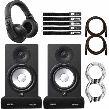 (2) Yamaha HS8 8" Bi-Amplified Nearfield Powered Studio Monitors with Pioneer DJ Black Headphones Package