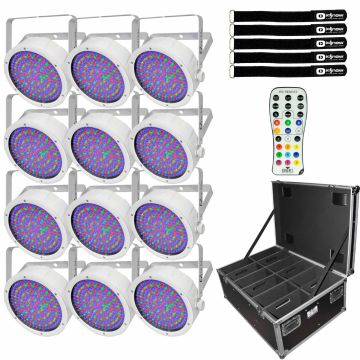 (12) Chauvet DJ EZpar 64 RGBA Powered LED White Uplights with Case