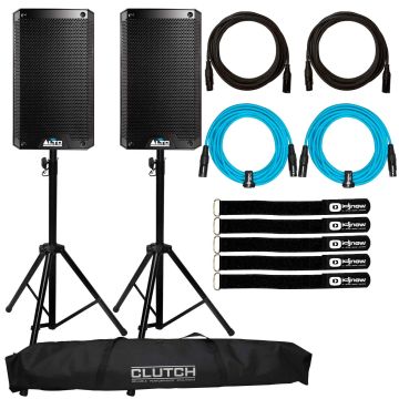 (2) Alto Professional TS308 2000 Watt 8" 2-Way Powered Loudspeakers with Clutch Heavy Duty Tripod Stands Package