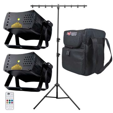 (2) American DJ Micro Galaxian II Red & Green Lasers with Stand & Case