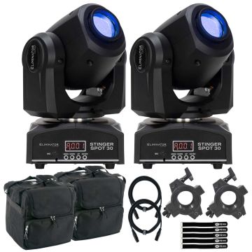 (2) Eliminator Lighting STINGER-SPOT-30 Mini Moving Heads with Cases