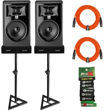 (2) JBL Professional 305P MkII 5" Monitors with Stands & Orange Cables
