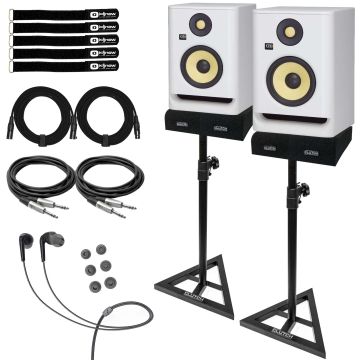 (2) KRK RP5 ROKIT G4 White Noise Monitors with Earphones & Cables