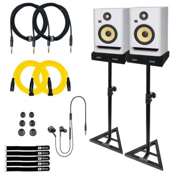 (2) KRK RP7 ROKIT G4 White Noise Monitors with In-Ear Headphones