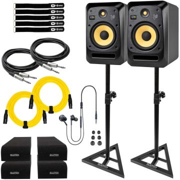 (2) KRK V4 S8 2-Way 8" Powered Monitors with Stands & Earphones