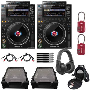 (2) Pioneer DJ CDJ-3000 Pro-DJ Players with Black Cases & Headphones