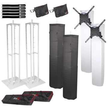 (2) ProX Flex Totem TV White Folding Adjustable Stage Podium Totems