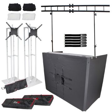 (2) ProX Flex Totem TV White Stage Totems with Mesa Lighting Stand