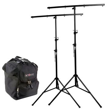 (2) ProX Portable DJ Lighting Stands with Square T-Bars & Carry Case