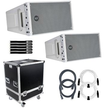 (2) RCF HDL 10-A White Active Line Array Modules with Flight Case