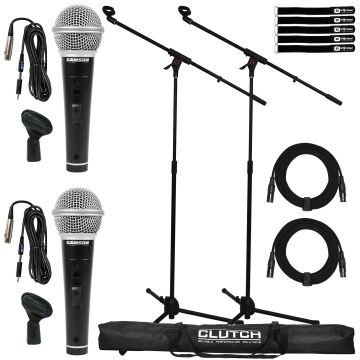 (2) Samson M10 Handheld Dynamic Vocal Microphones with Stands Package