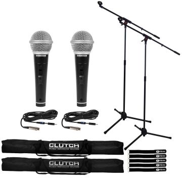 (2) Samson M10 Handheld Dynamic Vocal Microphones with Microphone Boom Stands Package