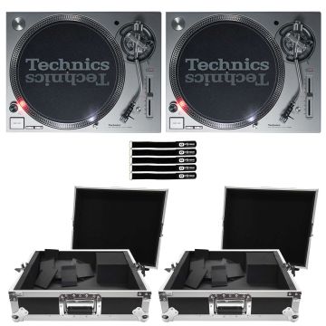 (2) Technics SL-1200MK7-S Silver Turntables with Road Cases