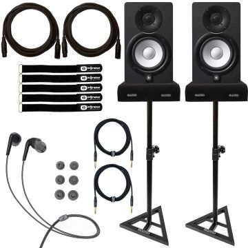 (2) Yamaha HS5 5" Powered Monitors with Mee Black In-Ear Headphones