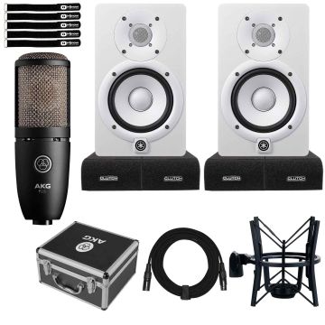 (2) Yamaha HS5W 5" Two-Way White Monitors with AKG Microphone
