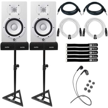 (2) Yamaha HS7W 6.5" Two-Way White Studio Monitors with Mee Audio Comfort-Fit In-Ear Headphones Package