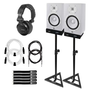 (2) Yamaha HS8W 8" White Powered Studio Monitors with Monitor Stands