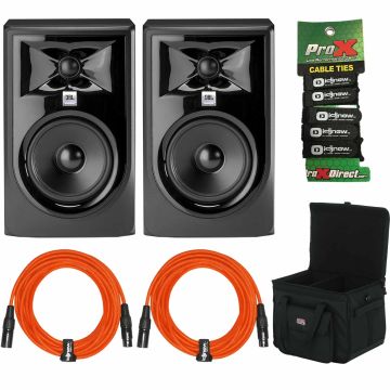 (2) JBL Professional 305P MkII Powered 5" Two-Way Monitors with Orange Cables & Tote Bag Package