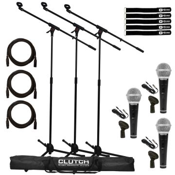 (3) Samson M10 Handheld Dynamic Vocal Microphones with Stands Package