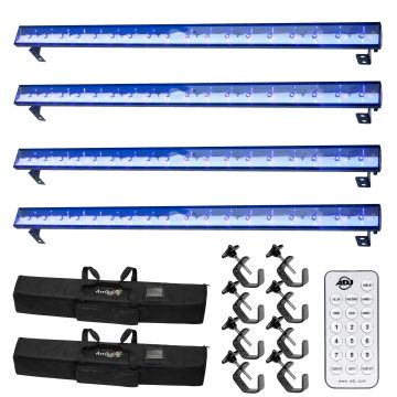(4) American DJ ECO UV Bar Plus IR  w/Clamps & Cases Bundle