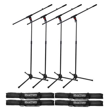 (4) Clutch CL-MB100PK Microphone Boom Stands with Carry Bags