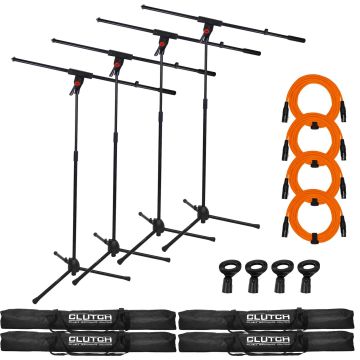 (4) Clutch CL-MB100PK Microphone Boom Stands with Orange Cables