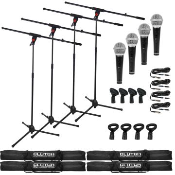 (4) Clutch CL-MB100PK Microphone Boom Stands with Vocal Microphones