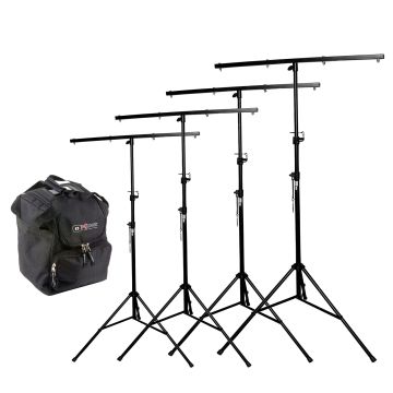 (4) ProX Portable DJ Lighting Stands with Square T-Bars & Carry Case