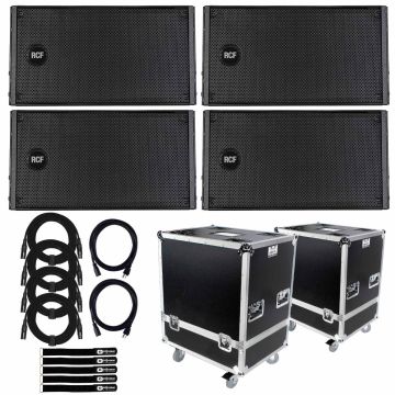 (4) RCF HDL 10-A Active Line Array Modules with Universal Flight Cases