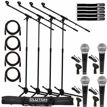 (4) Samson M10 Handheld Dynamic Vocal Microphones with Stands Package