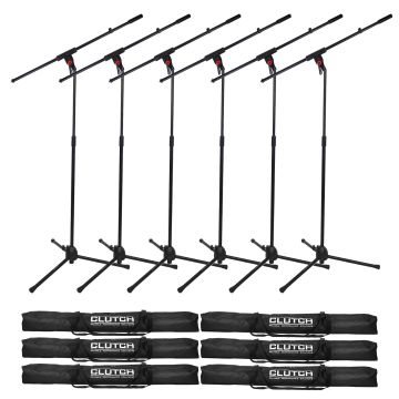 (6) Clutch CL-MB100PK Microphone Boom Stands with Carry Bags