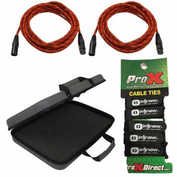 (2) Universal 20FT Red Braided Sure-Fit XLR to XLR Connecting Cables with Carry Case Package