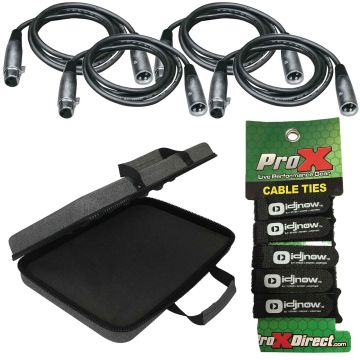 (4) Universal 25FT 3-Pin DMX Lighting Cables with Carry Case Package