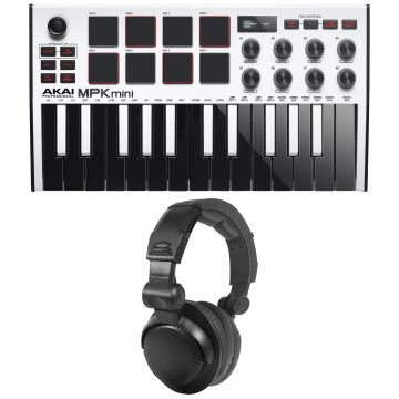 Akai MPK Mini MK3 White Keyboard Controller with DJ Headphones