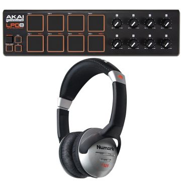 Akai Professional LPD8 Laptop Pad Controller with Numark HF125 Professional DJ Headphones Package