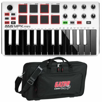 Akai Professional MPK Mini mkII Compact Keyboard Controller in White with Gator Cases Lightweight Bag Package
