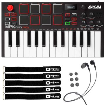 Akai Professional MPK mini Play Mini Keyboard Controller with Mee Audio RX18 In-Ear Black Headphones Package
