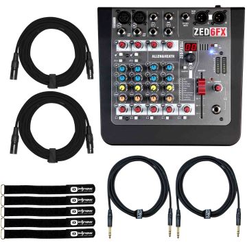 Allen & Heath ZED-6FX Compact 6 Input Analogue FX Mixer with Cables