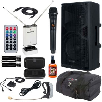 American DJ APX12 GO BT 12" Speaker with Samson Earset Wireless System