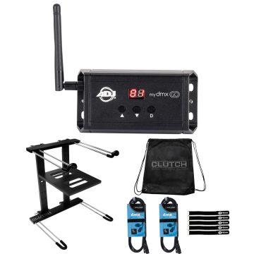 American DJ myDMX Go Wireless Lighting Control App with Professional Black Laptop Stand Package