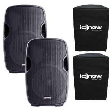 (2) Gemini AS-1500P Active Speakers with 15" Woofer, Wheels, & Free IDJNow Speaker Covers