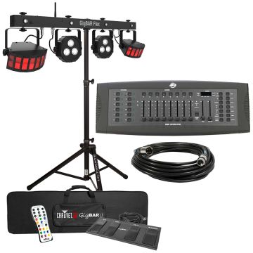 Chauvet DJ GigBar Flex Pack-n-Go Effect Lighting System with American DJ DMX Controller & Ultimate Support Stand Package