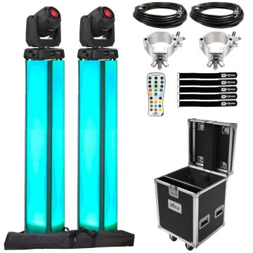 Chauvet DJ Intimidator Spot 360X Moving Head 2-pack with 6.56 ft Lighting Totems & Road Case