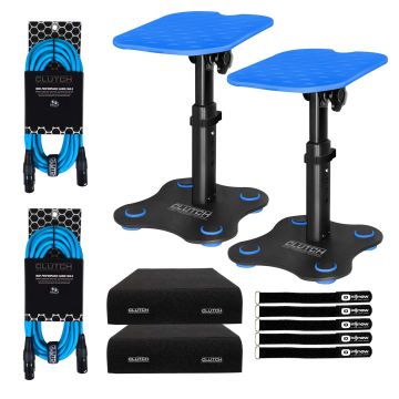 Clutch CL-DMS250 Mighty Series Desktop Studio Monitor Speaker Stands with Blue Pad Trim Kit Package