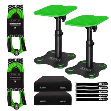 Clutch CL-DMS250 Mighty Series Desktop Studio Monitor Speaker Stands with Green Pad Trim Kit Package