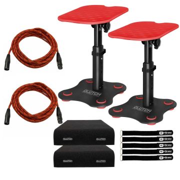 Clutch CL-DMS250 Mighty Series Desktop Studio Monitor Speaker Stands with Red Pad Trim Kit Package