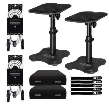 Clutch CL-DMS250 Mighty Series Desktop Studio Monitor Speaker Stands with White XLR Cables Package