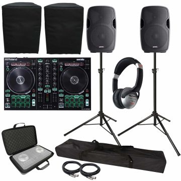 Roland DJ-202 Serato DJ Controller with 12" Active Speakers & Case